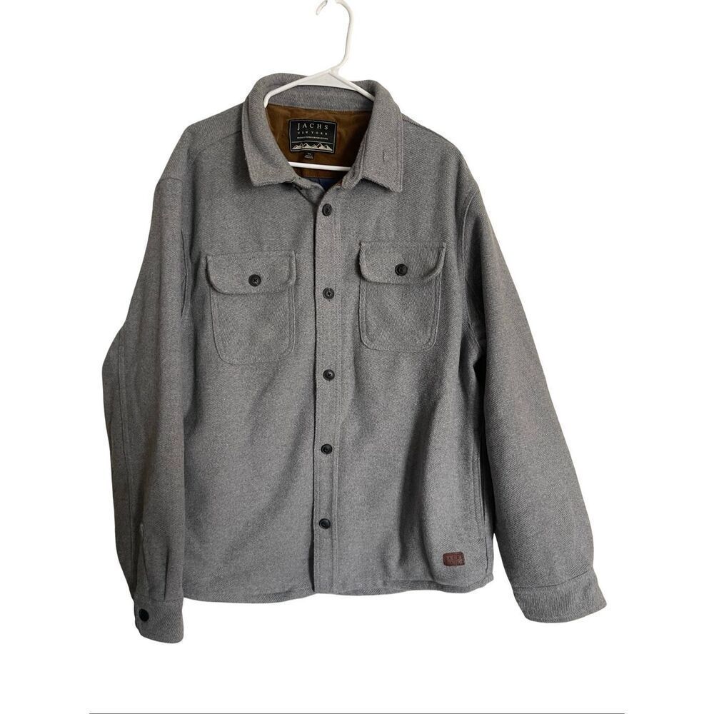 Jachs New York Mens Gray Wool Blend Herringbone Sherpa Lined Shirt Jacket XL